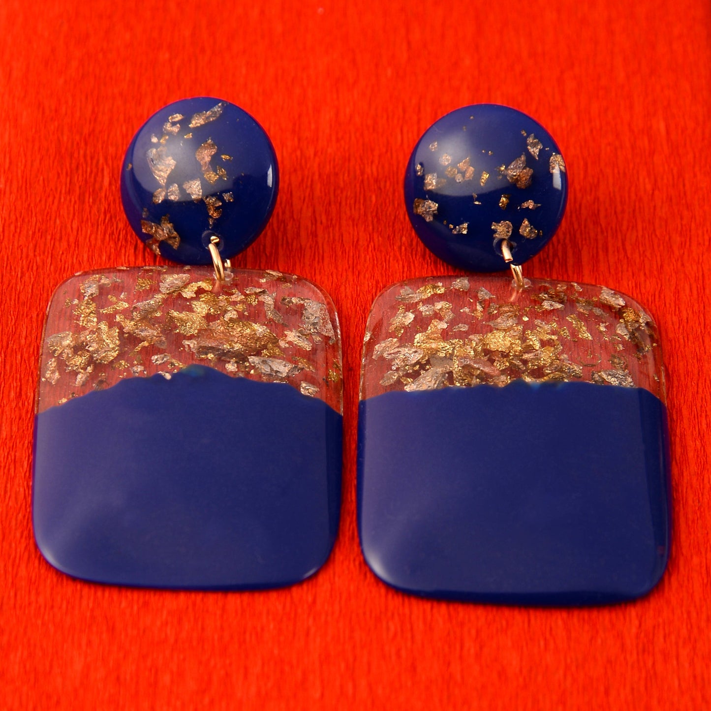 Wave Whispers- Blue and golden dangler earrings