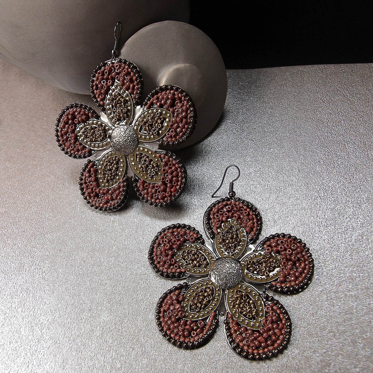 Golden Garden- Beaded floral Dangler earrings
