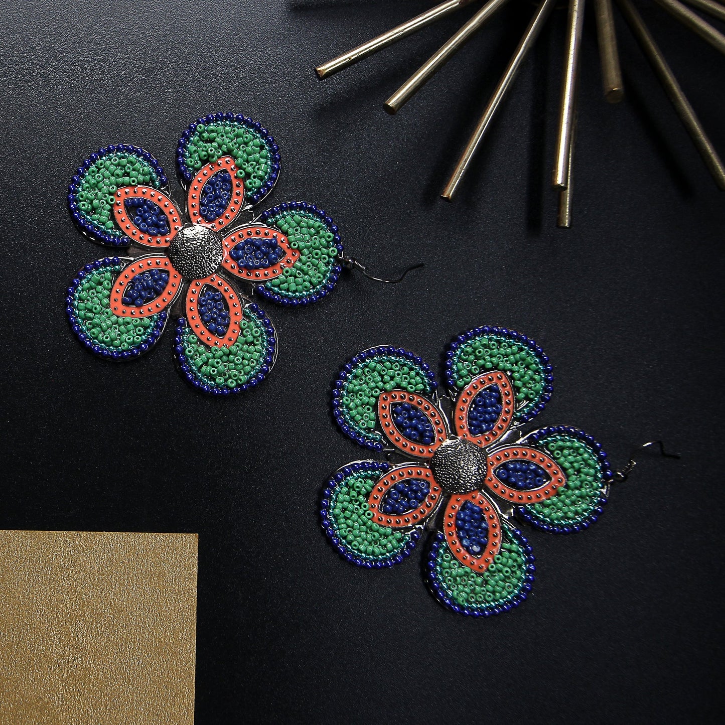 Golden Garden- Beaded floral Dangler earrings
