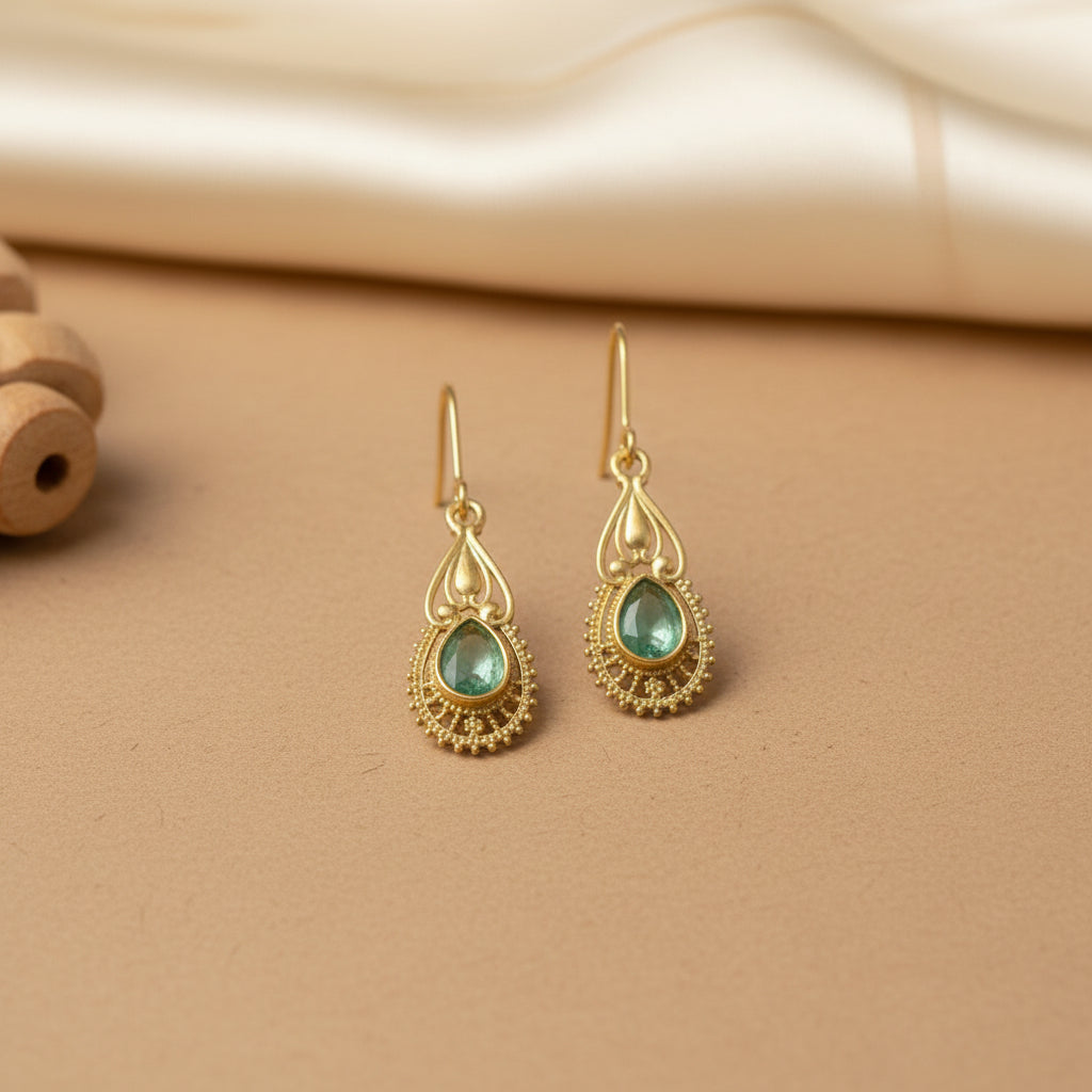 Ruhi- Stone Studded Dangler Earrings(Green)