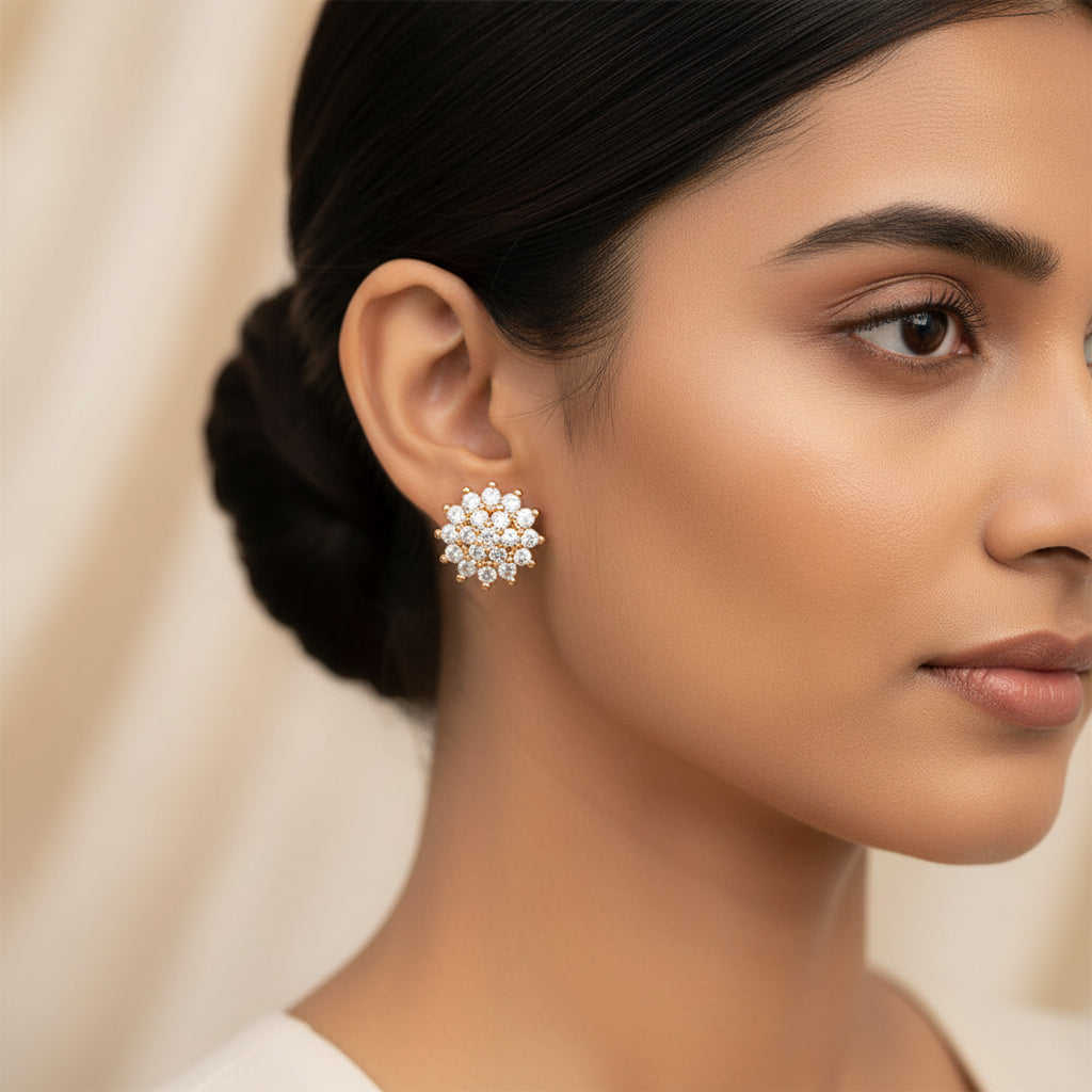 Moonaria- Stone Studded Zirconia Stud Earrings