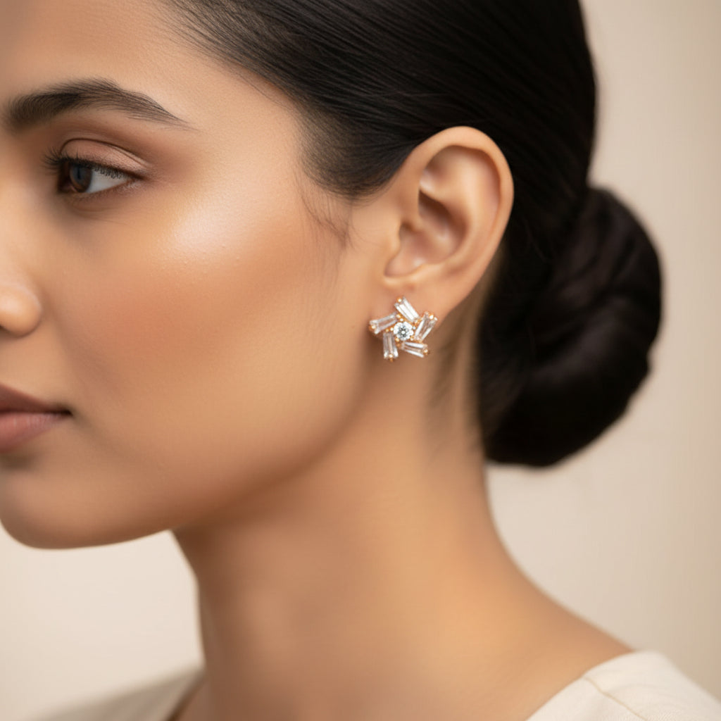 Aurovia- Stone Studded Zirconia Stud Earrings