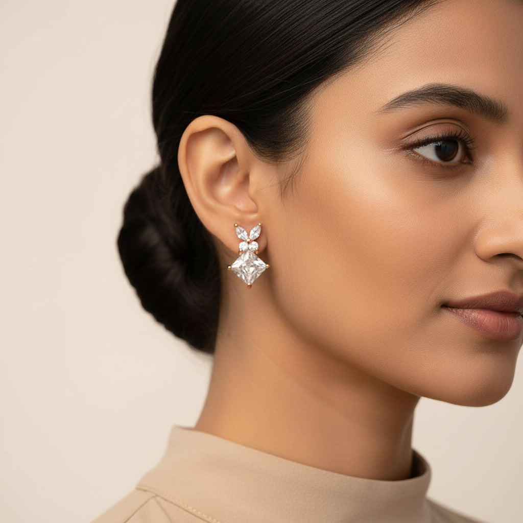 Selunelle- Stone Studded Zirconia Stud Earrings