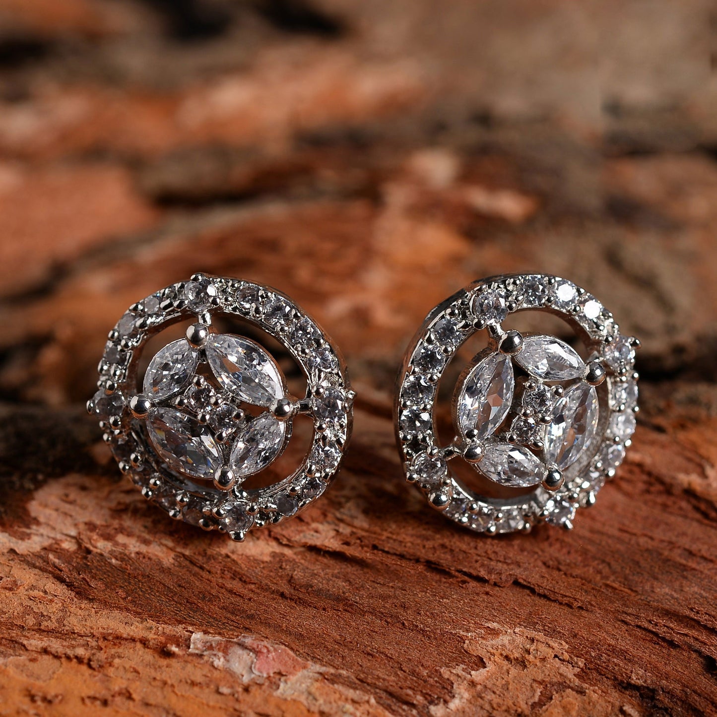Lunaria Bloom- Stone Studded Zirconia Stud Earrings