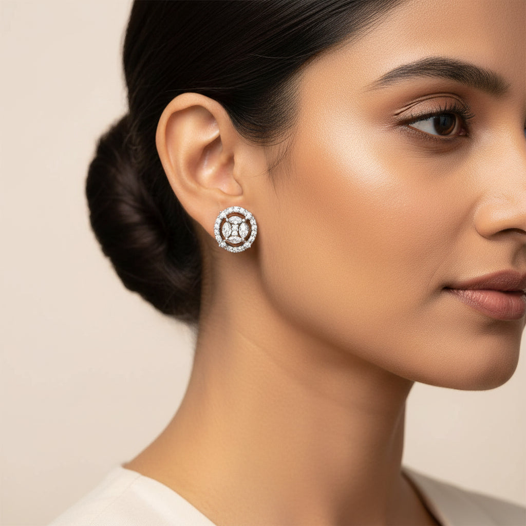 Lunaria Bloom- Stone Studded Zirconia Stud Earrings