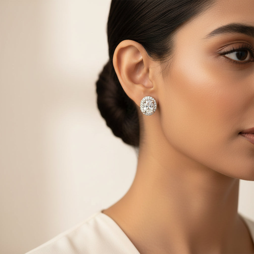 Aurielle Mist- Stone Studded Zirconia Stud Earrings