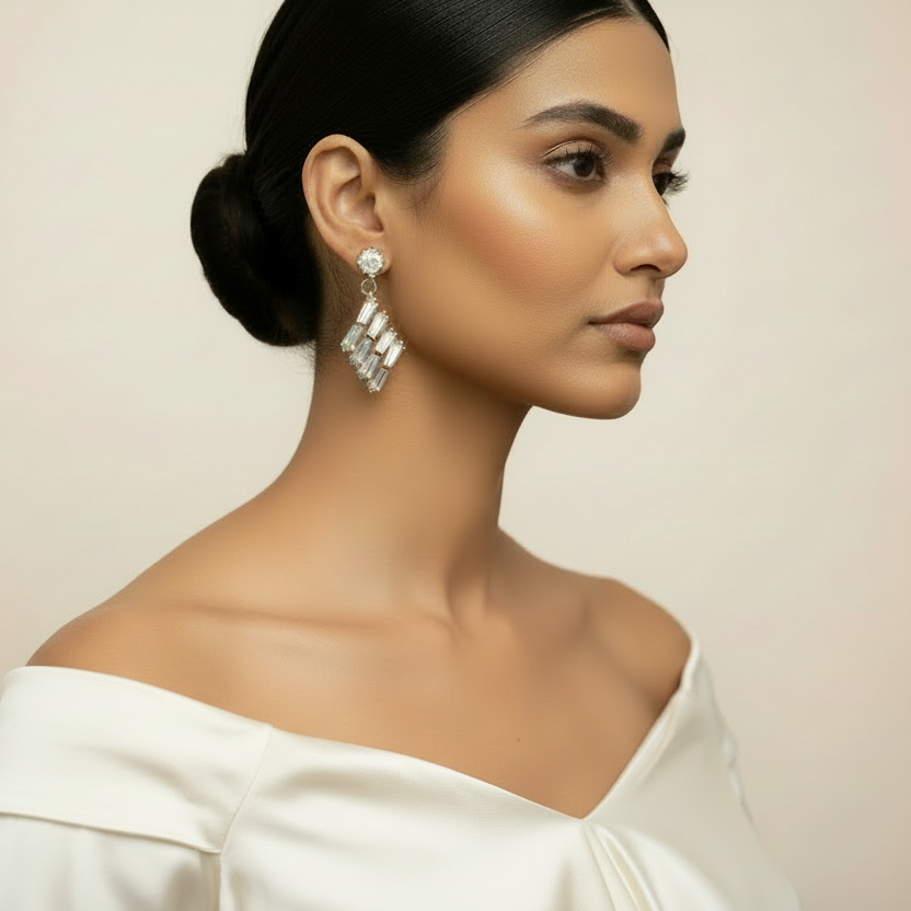Lunara Mist- Stone Studded Zirconia Dangler Earrings