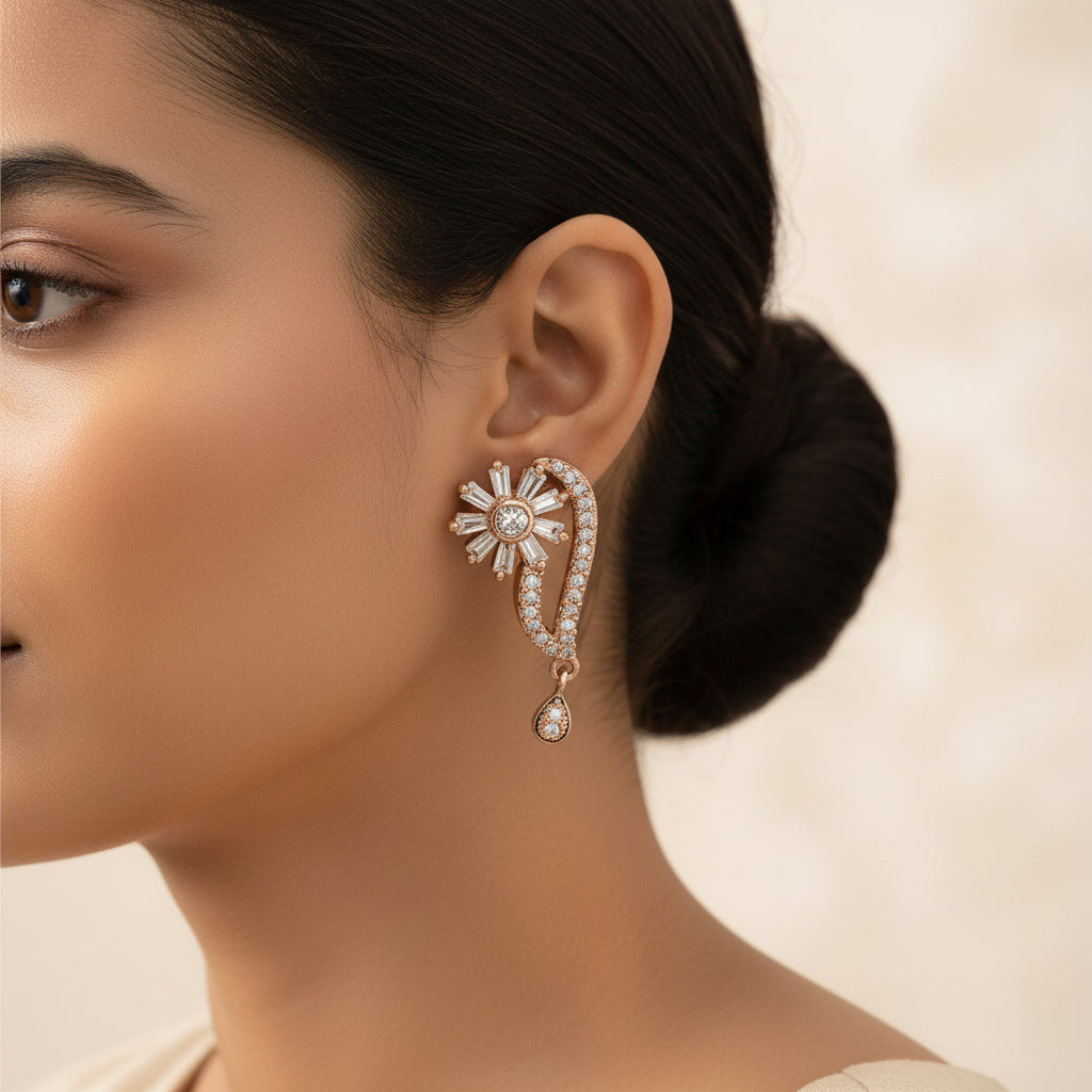 Celunelle- Stone Studded Zirconia Dangler Earrings