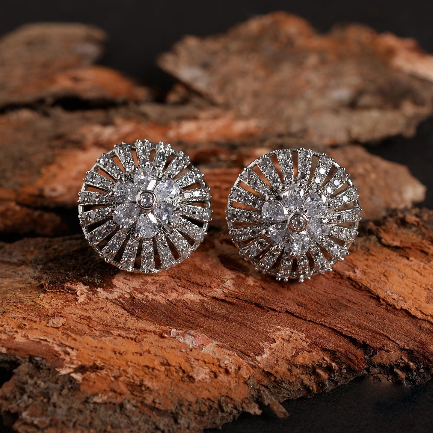 Seluneva- Stone Studded Zirconia Stud Earrings