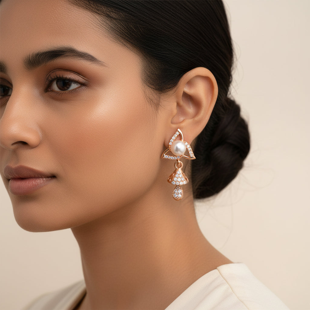 Astra Curve- Stone studded dangler earrings