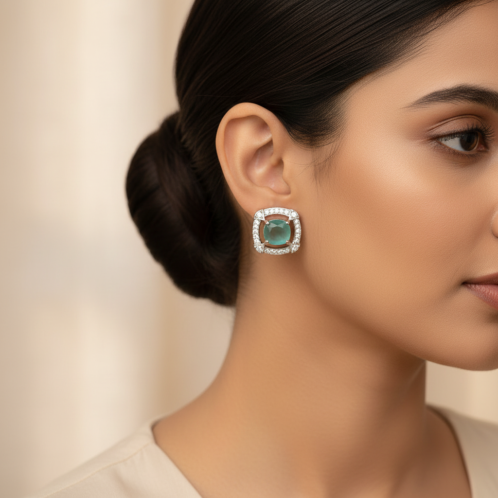 Halo Drift- Stone studded stud earrings