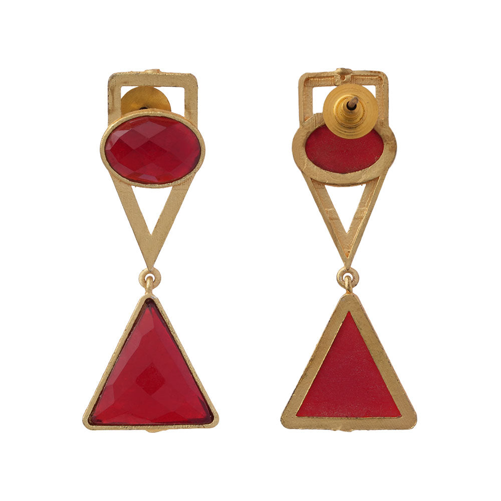 Anaya- Stone Studded Framed Dangler Earrings(Red)