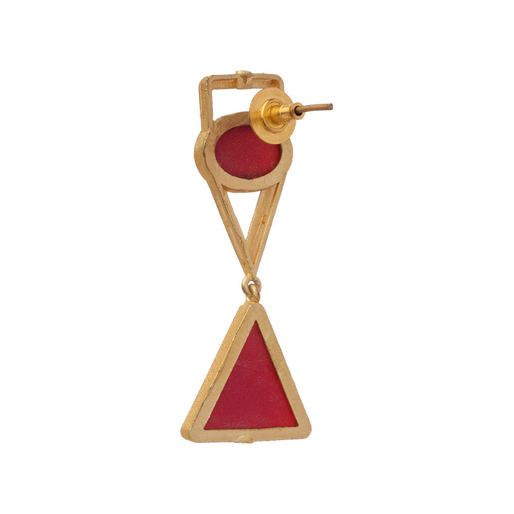 Anaya- Stone Studded Framed Dangler Earrings(Red)