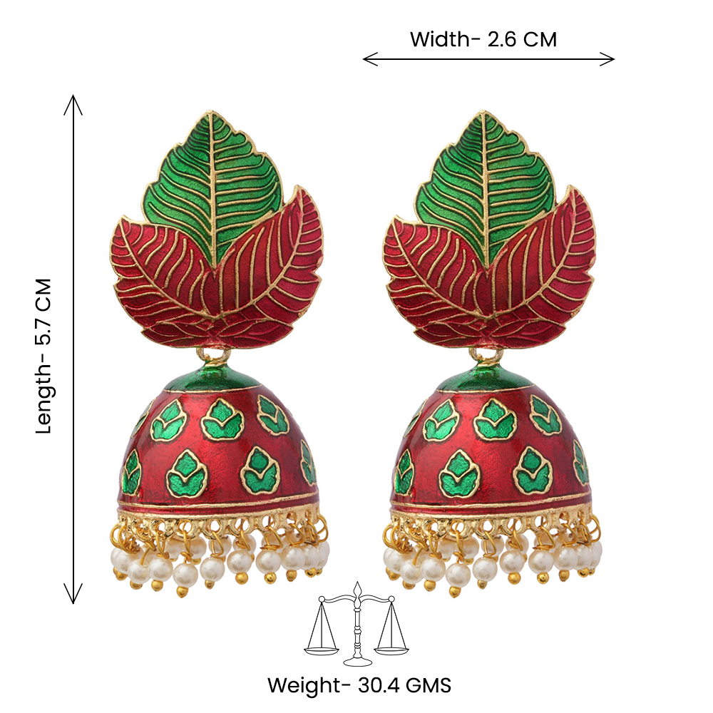 Riva- Hanging Pearls Enameled Jhumka Earrings(Multicolored)