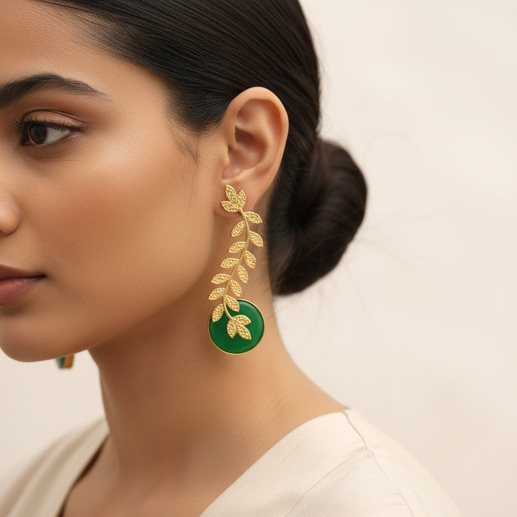 Ashvi- Stone Studded Stud Earrings(Green)