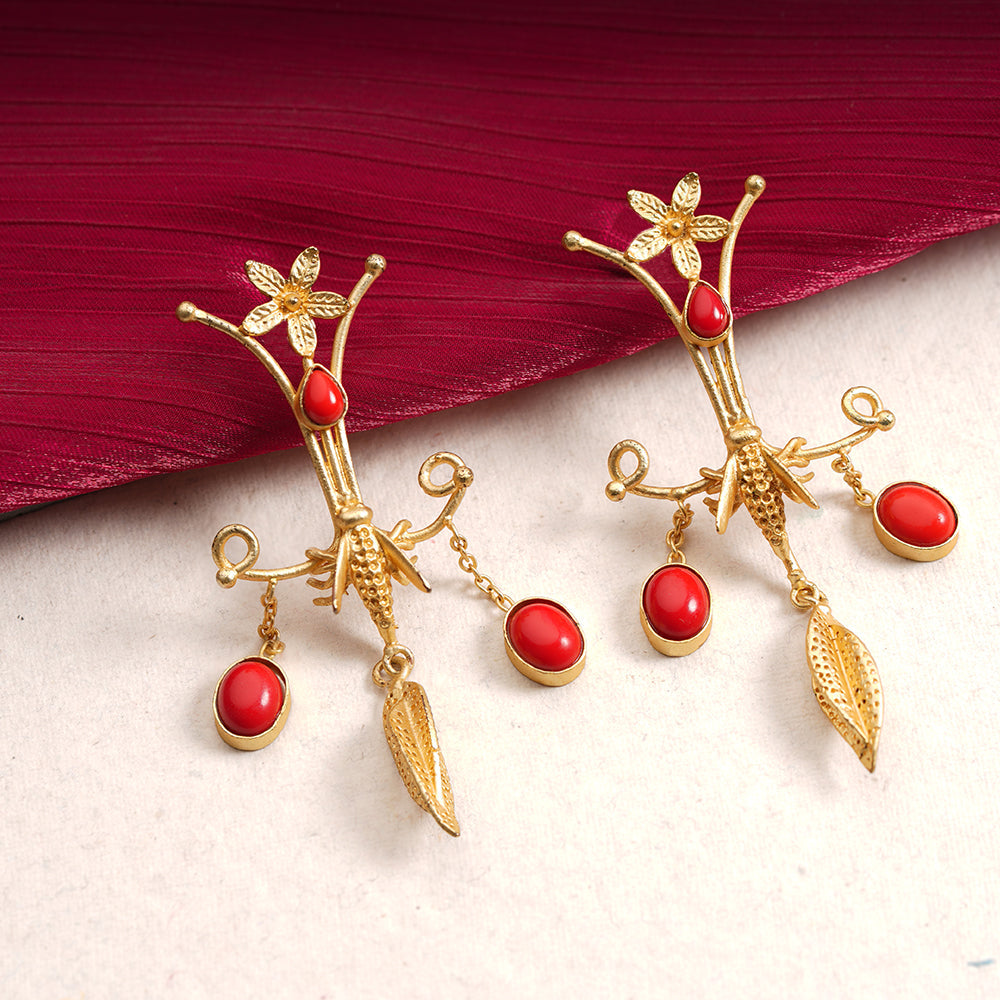 Arya- Stone Studded Dangler Earrings(Red)