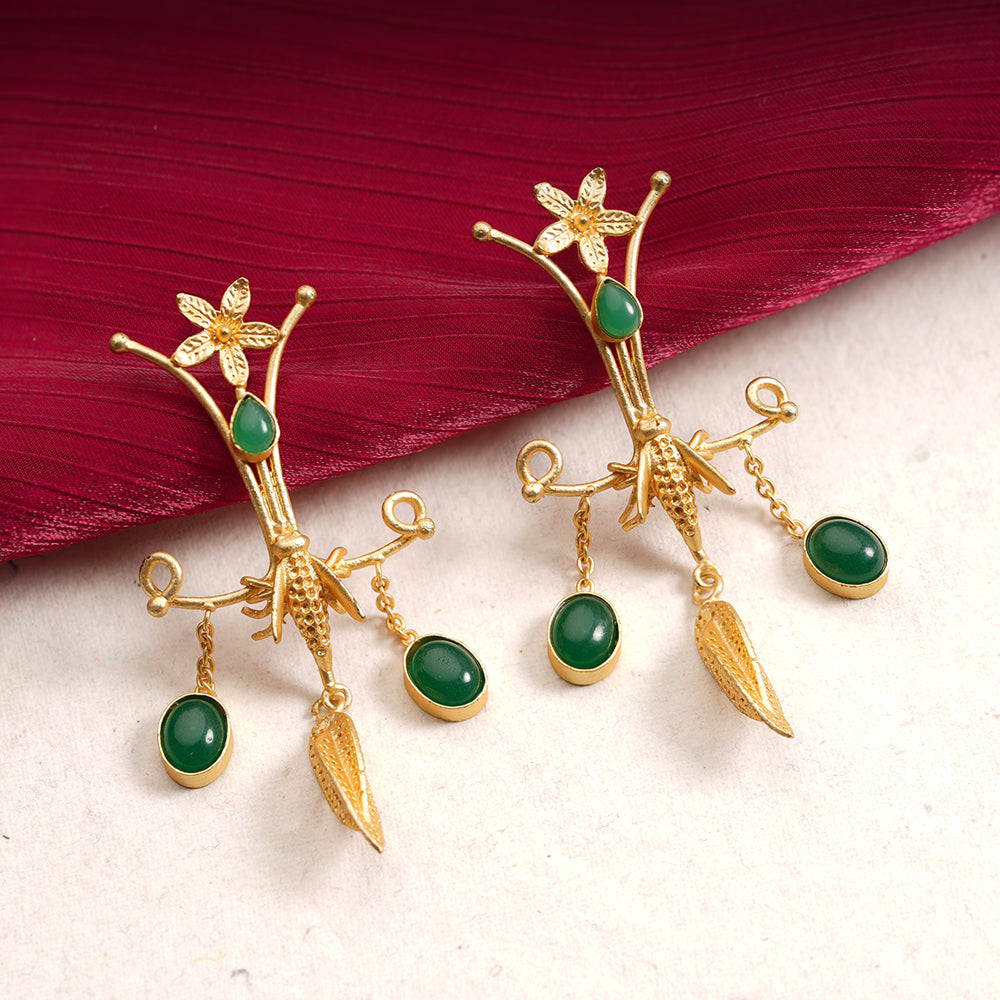 Arya- Stone Studded Dangler Earrings(Green)