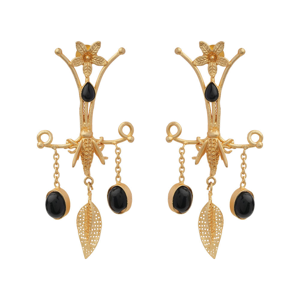 Arya- Stone Studded Dangler Earrings(Black)