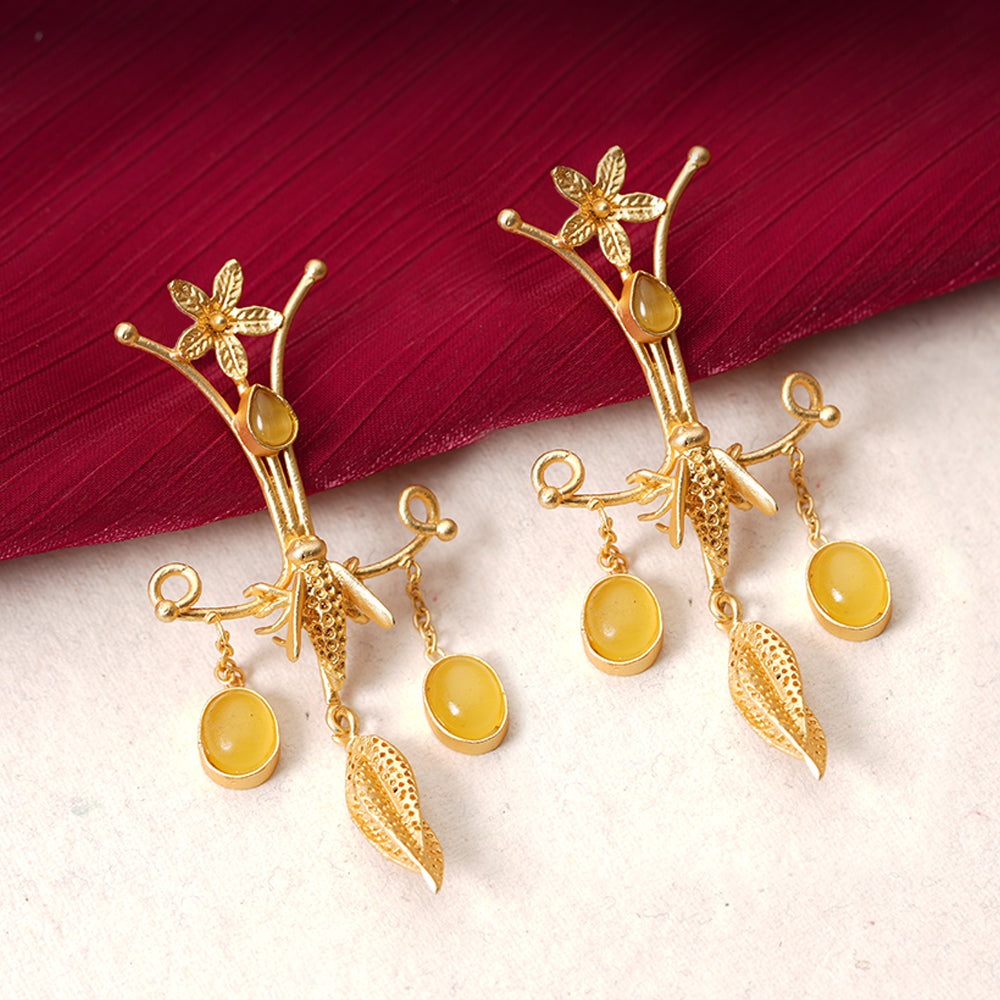Arya- Stone Studded Dangler Earrings(Yellow)