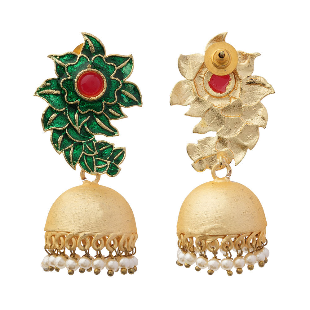 Niva- Hanging Pearl Jhumka Earrings(Green)