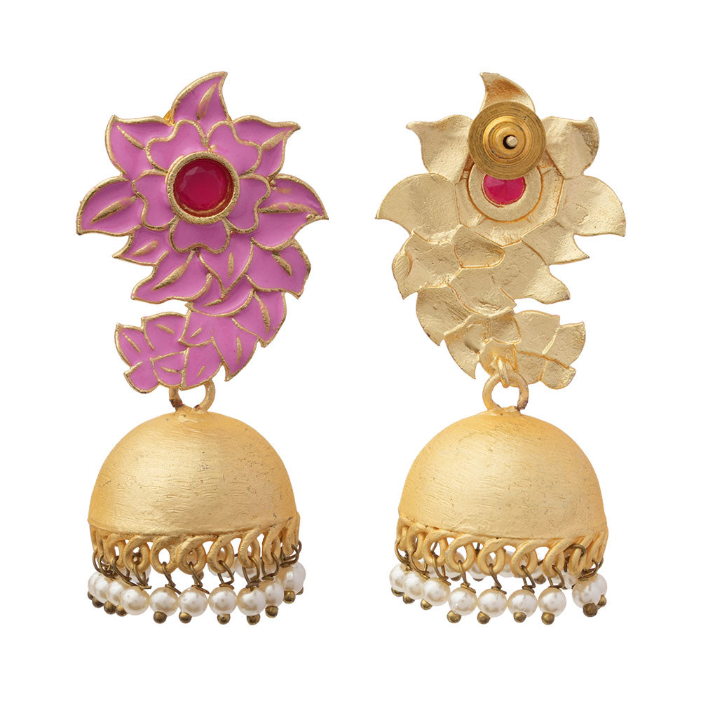 Niva- Hanging Pearl Jhumka Earrings(Pink)