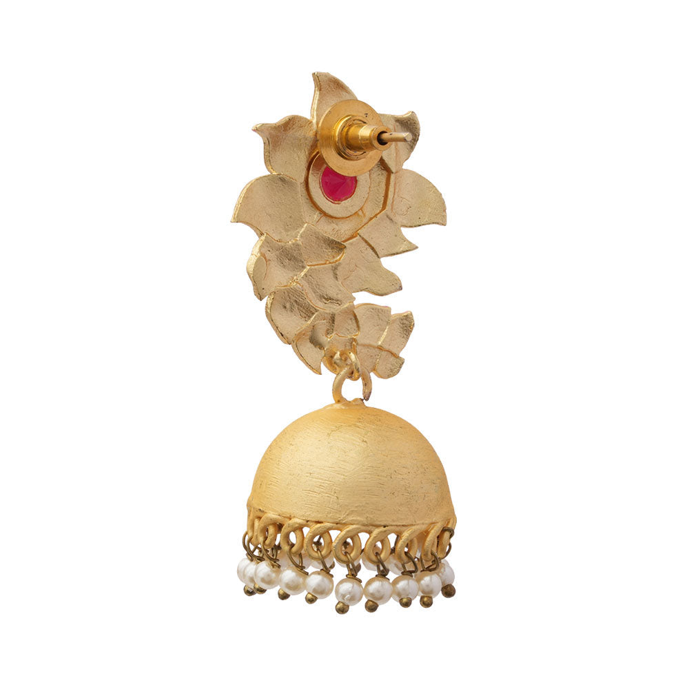 Niva- Hanging Pearl Jhumka Earrings(Pink)