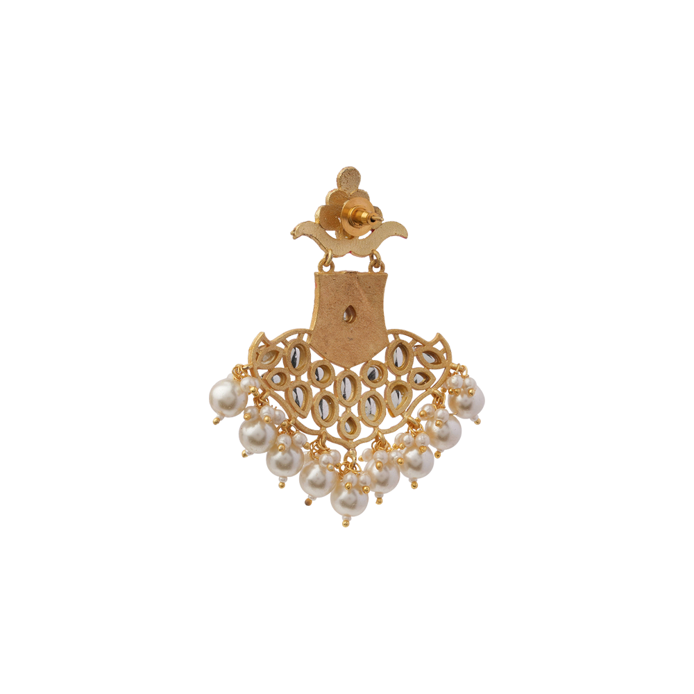 Tara- Stone Studded Hanginh Pearl Dangler earrings(Red)