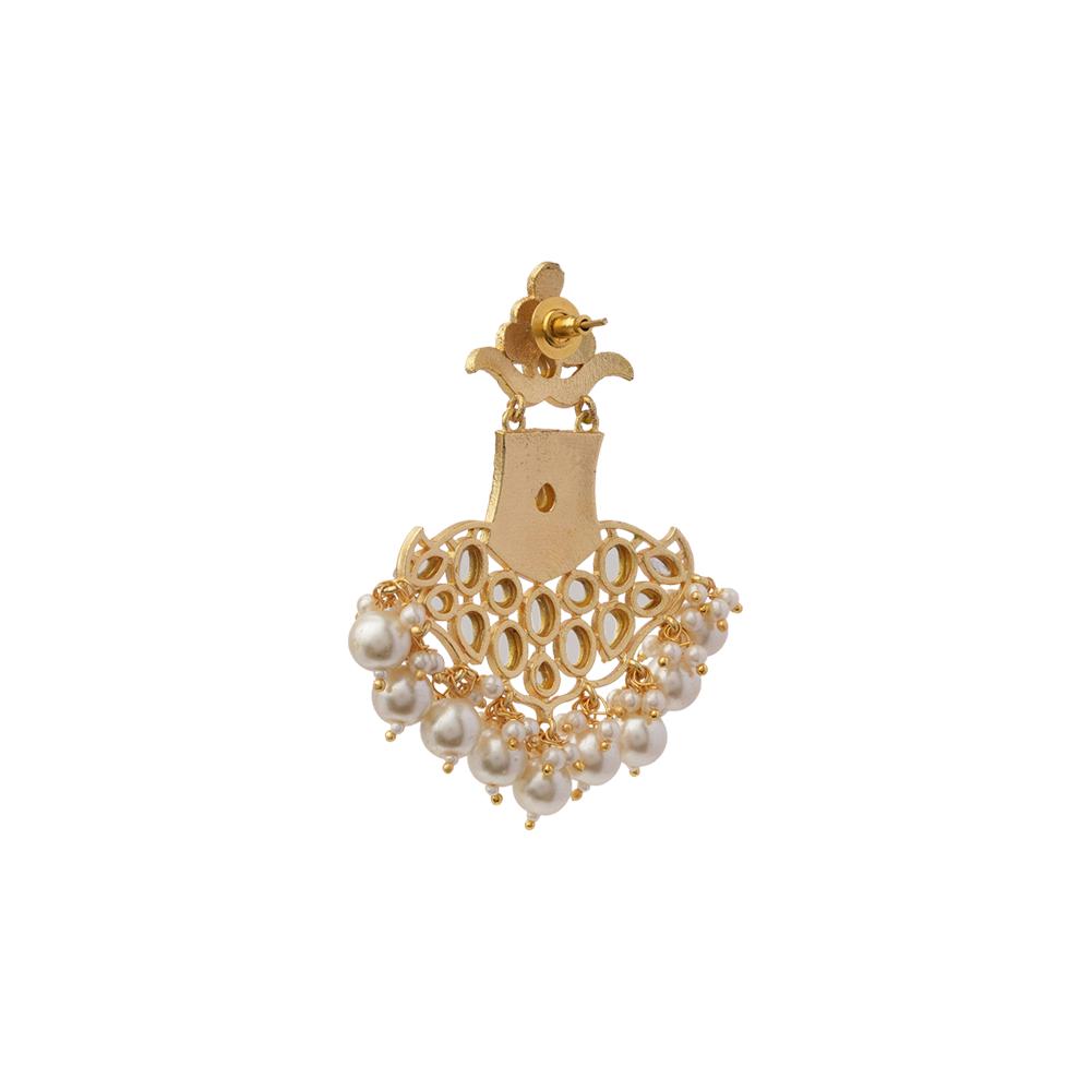 Tara – Stone-Studded Hanging Pearl Dangler Earrings (Green)