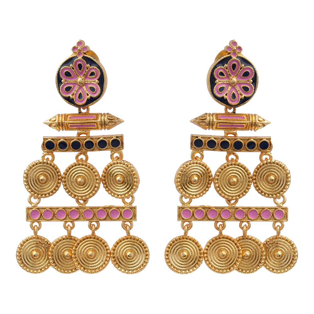 Aira- Stone Studded Dangler Earrings(Baby Pink)