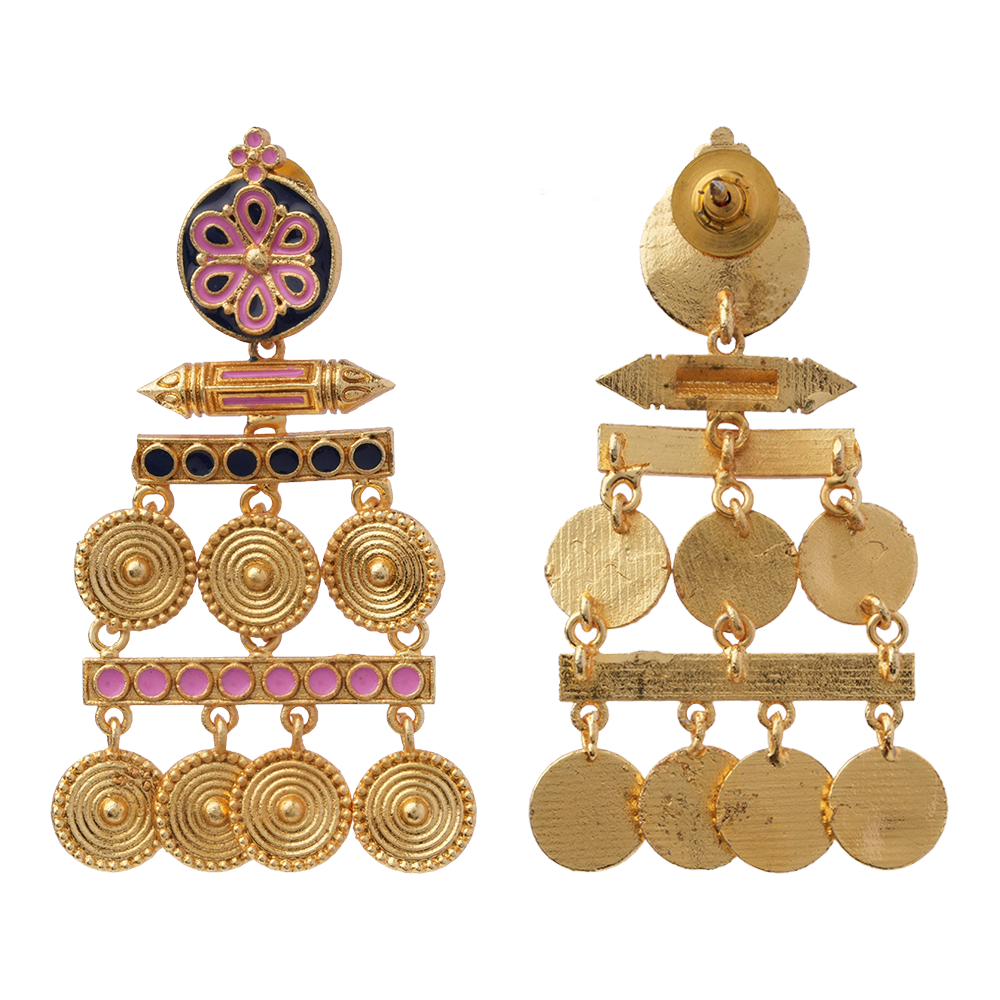 Aira- Stone Studded Dangler Earrings(Baby Pink)