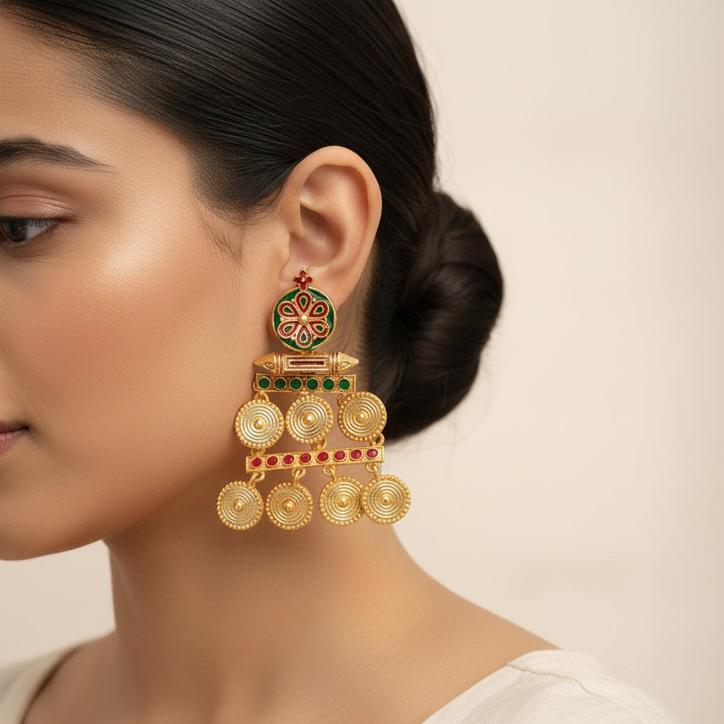 Aira- Stone Studded Dangler Earrings(Multicolored)