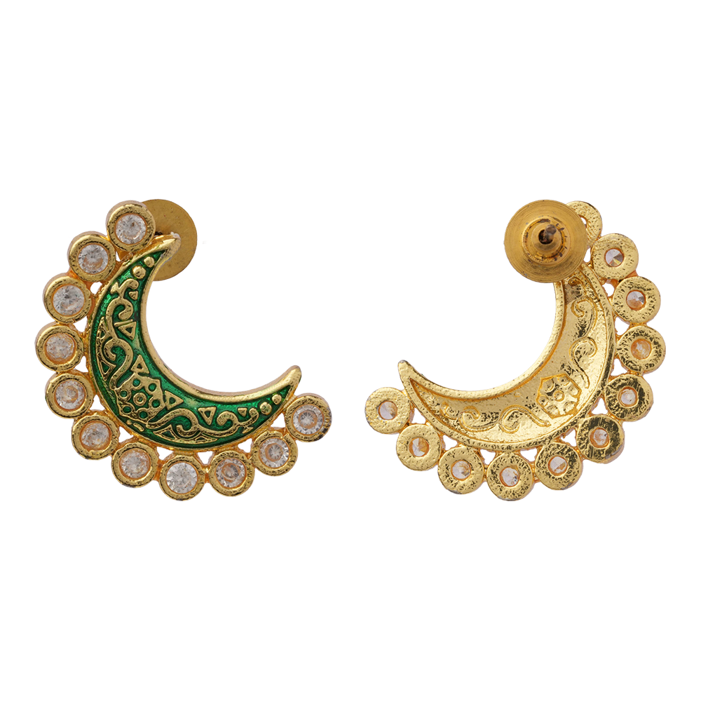 Kira- Kundan Studded Stud Earrings(Green)