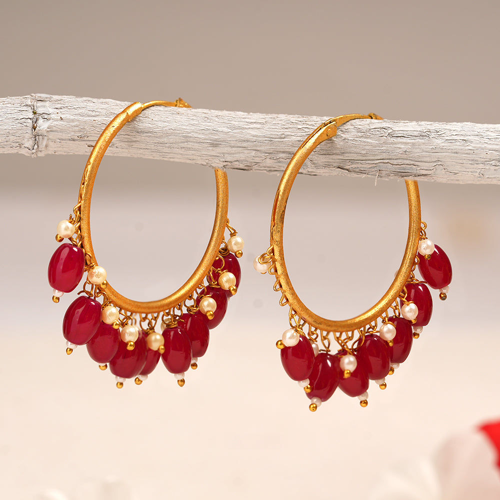 Zoya – Hanging Pearl Hoop Earrings