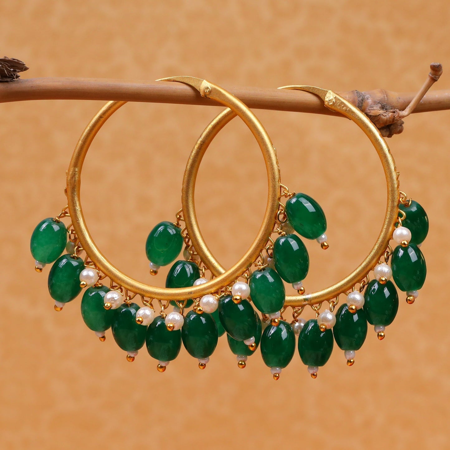 Zoya – Hanging Pearl Hoop Earrings