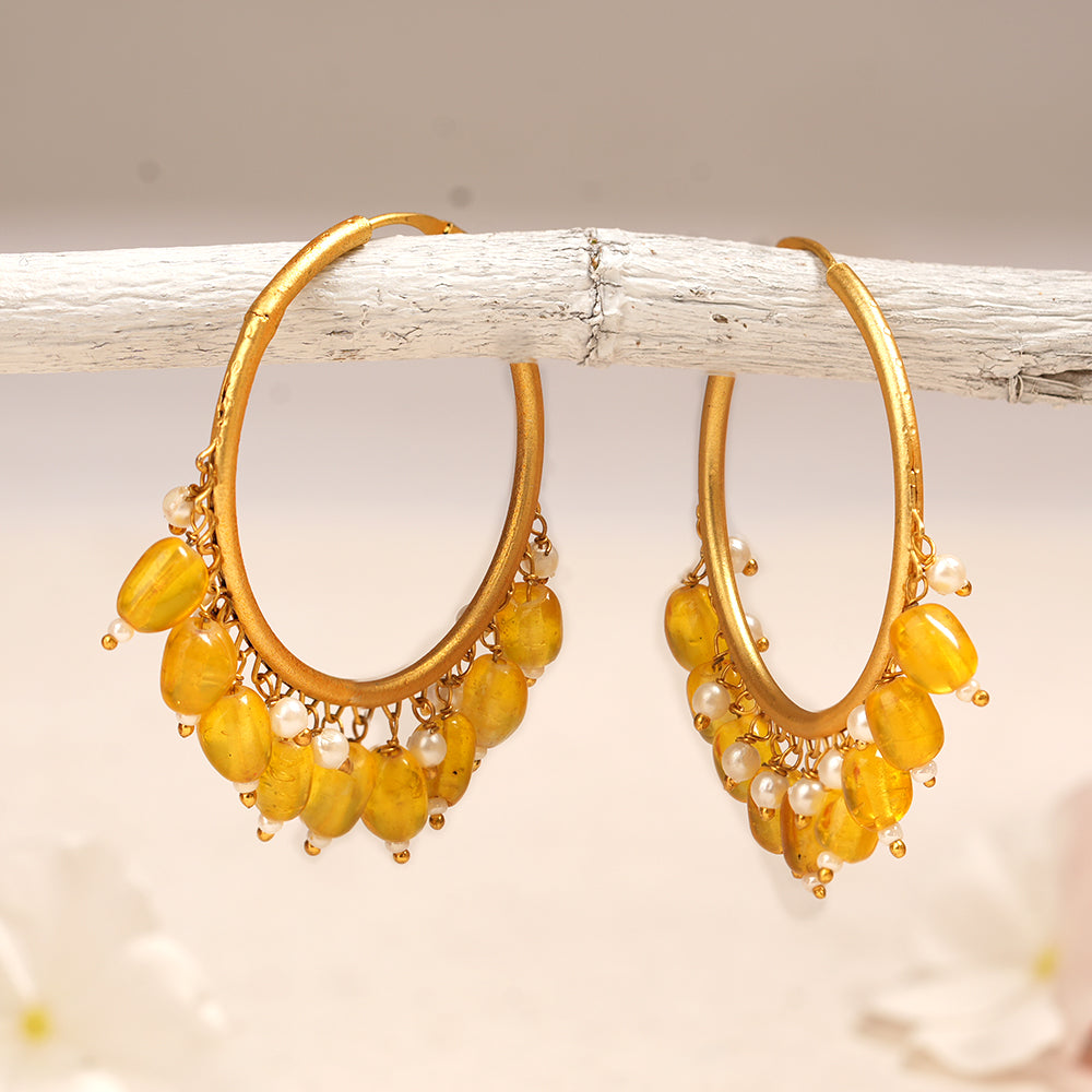 Zoya – Hanging Pearl Hoop Earrings