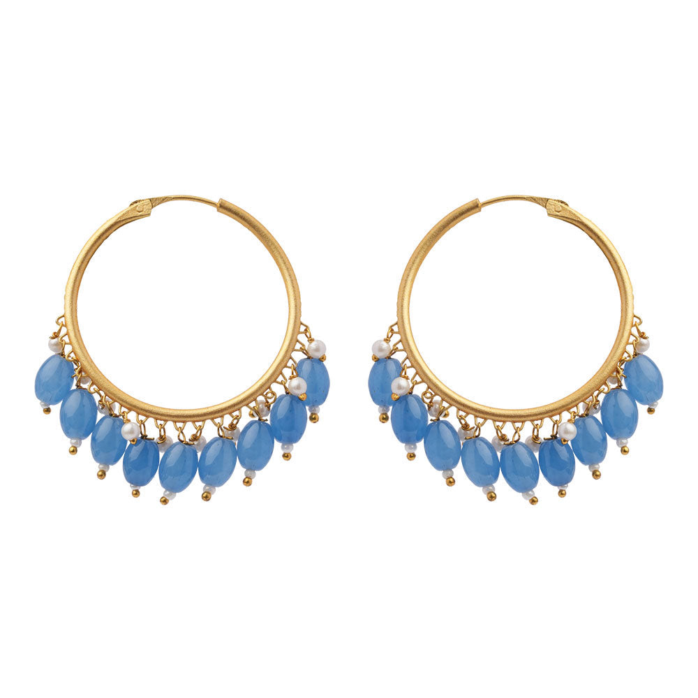 Zoya- Hanging Pearl Hoops Earrings(Navy Blue)