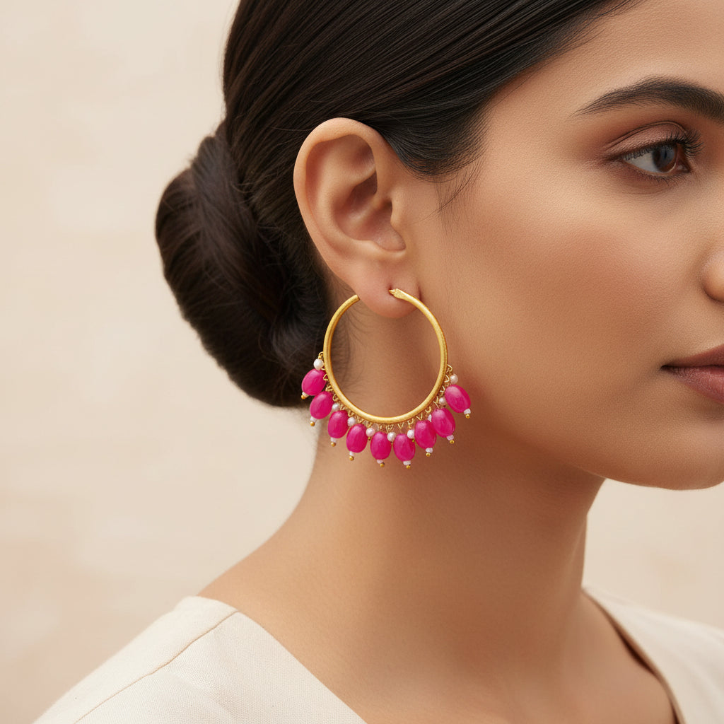 Zoya – Hanging Pearl Hoop Earrings