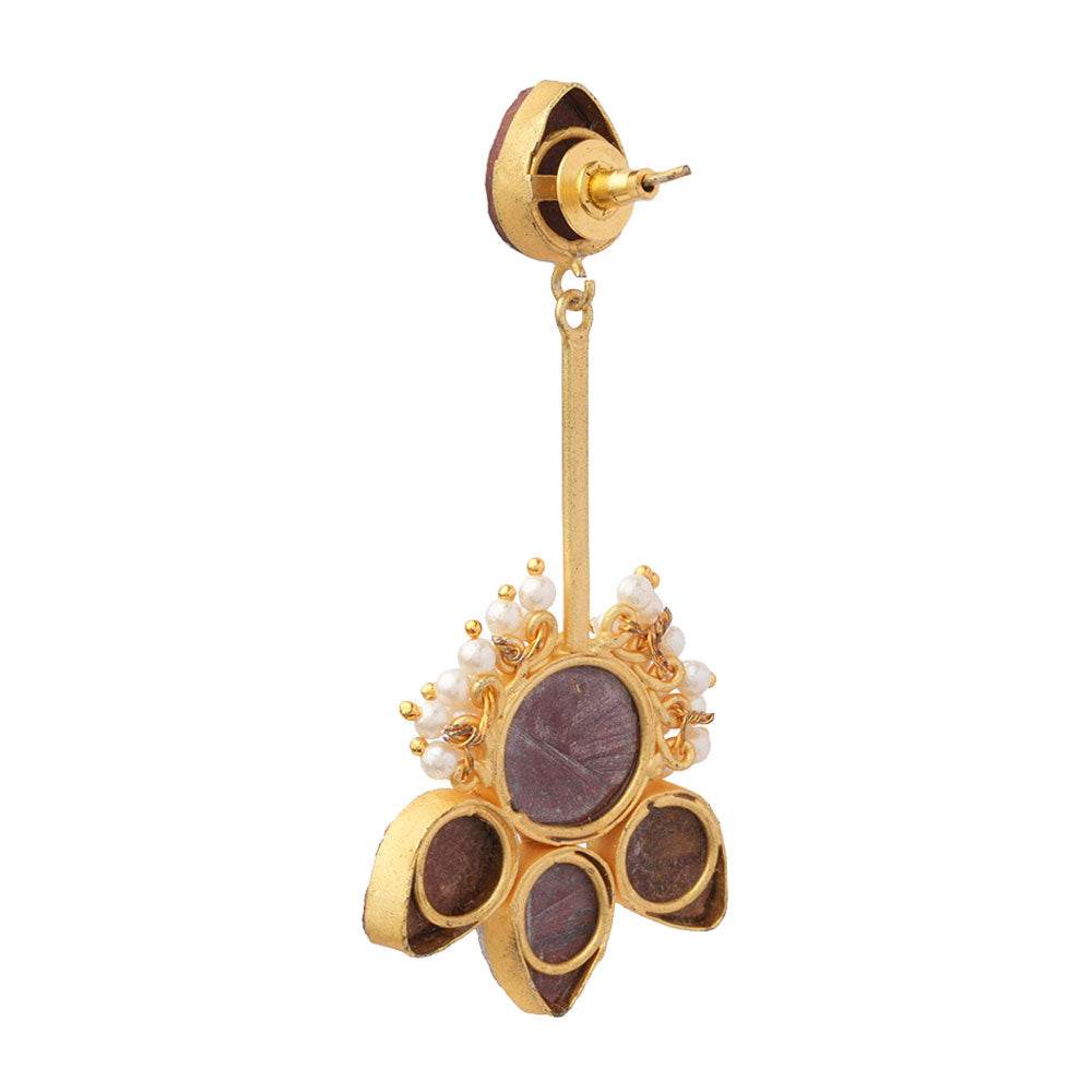Ziyana- Stone Studded Baby Pearl Dangler Earrings(Red)