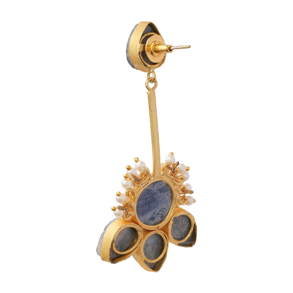 Ziyana- Stone Studded Baby Pearl Dangler Earrings(Blue)