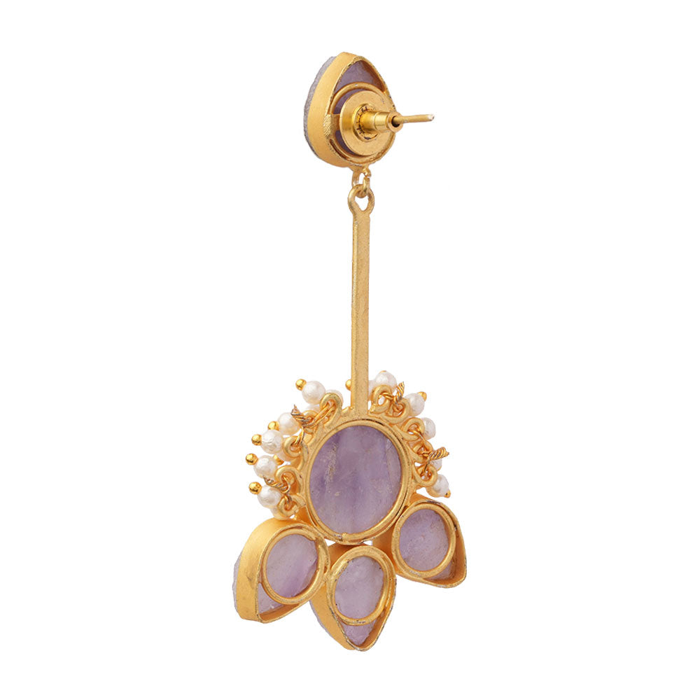 Ziyana- Stone Studded Baby Pearl Dangler Earrings(Purple)