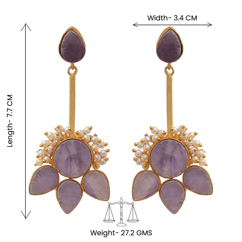 Ziyana- Stone Studded Baby Pearl Dangler Earrings(Purple)