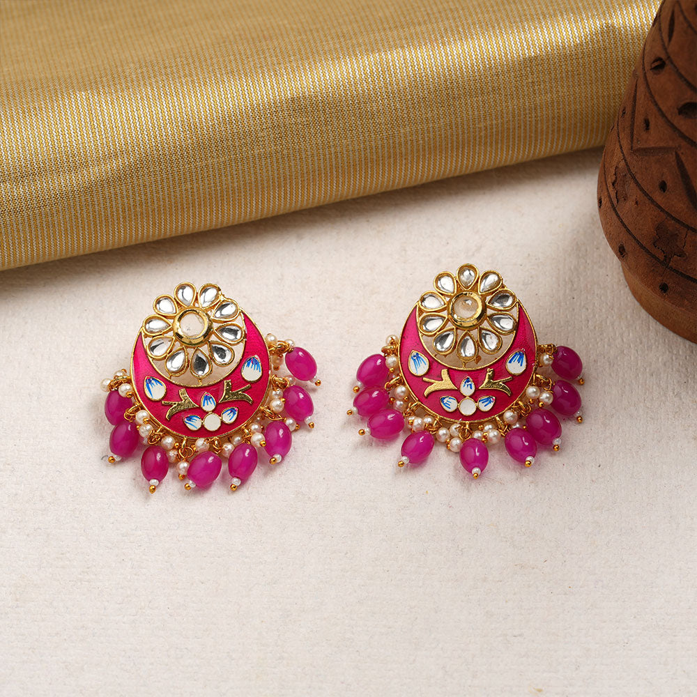 Aarvi- Stone Studded Stud Earrings(Pink)