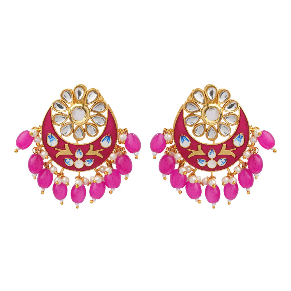 Aarvi- Stone Studded Stud Earrings(Pink)