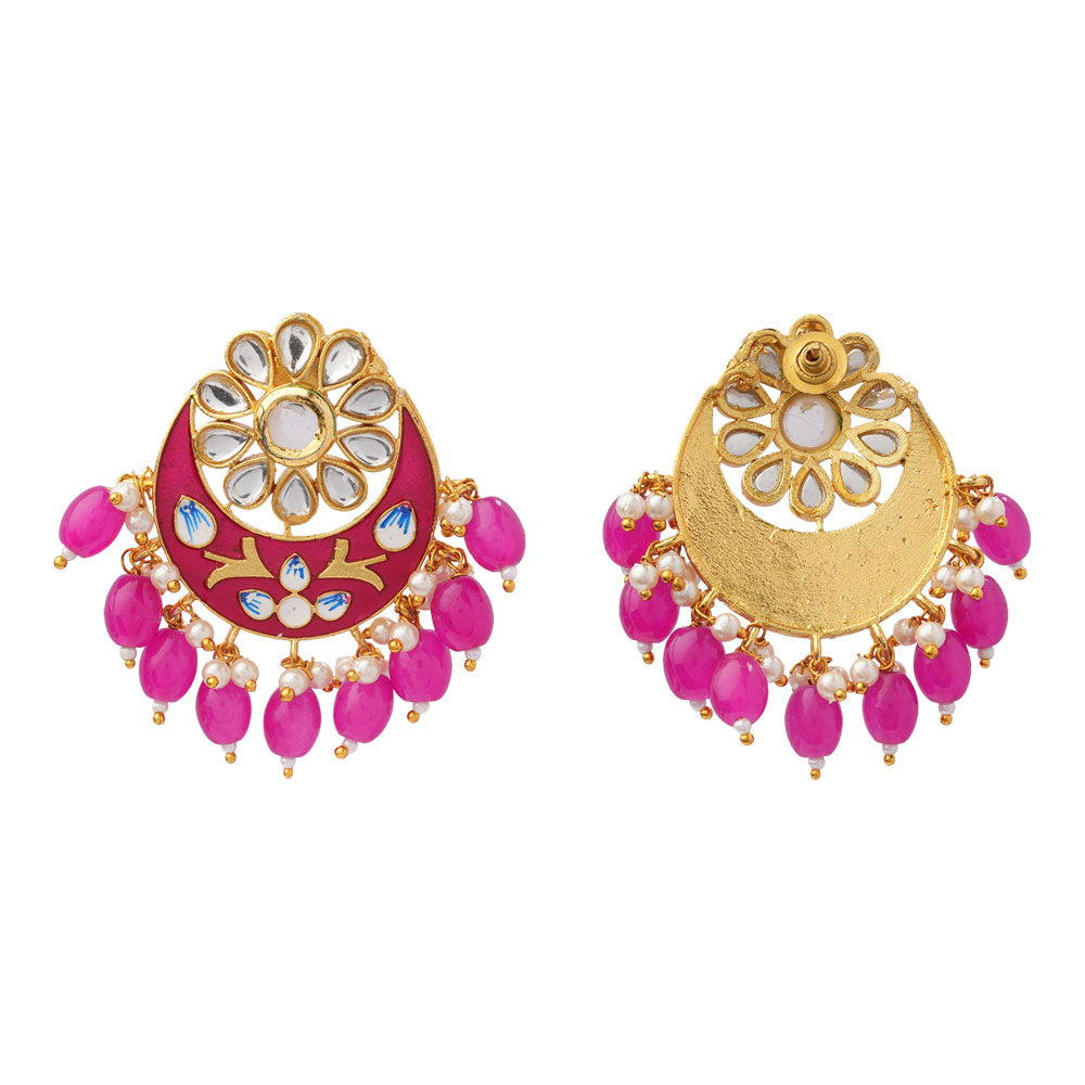 Aarvi- Stone Studded Stud Earrings(Pink)