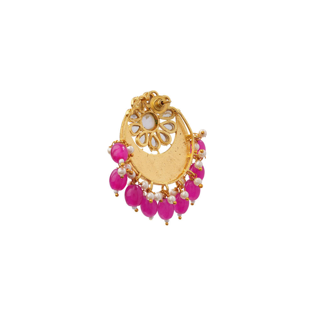 Aarvi- Stone Studded Stud Earrings(Pink)
