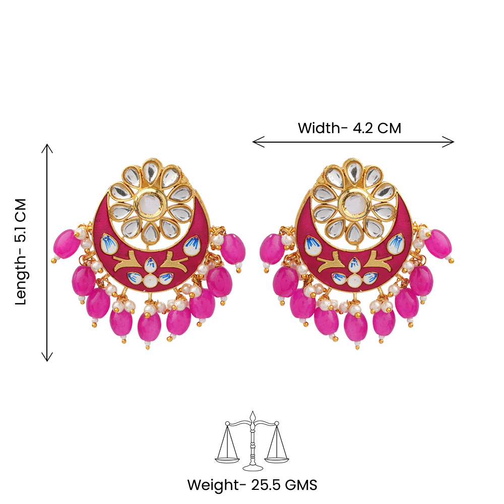 Aarvi- Stone Studded Stud Earrings(Pink)
