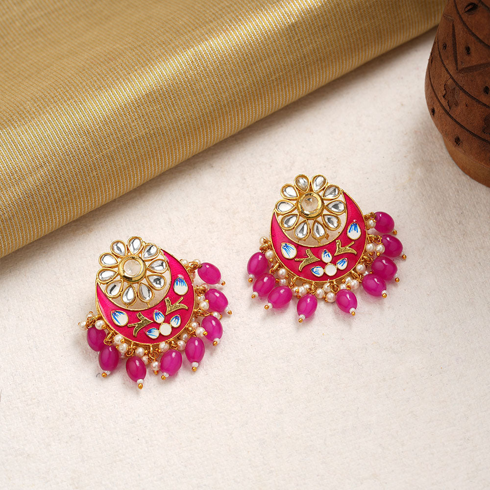 Aarvi- Stone Studded Stud Earrings(Pink)