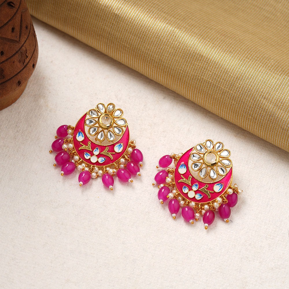 Aarvi- Stone Studded Stud Earrings(Pink)
