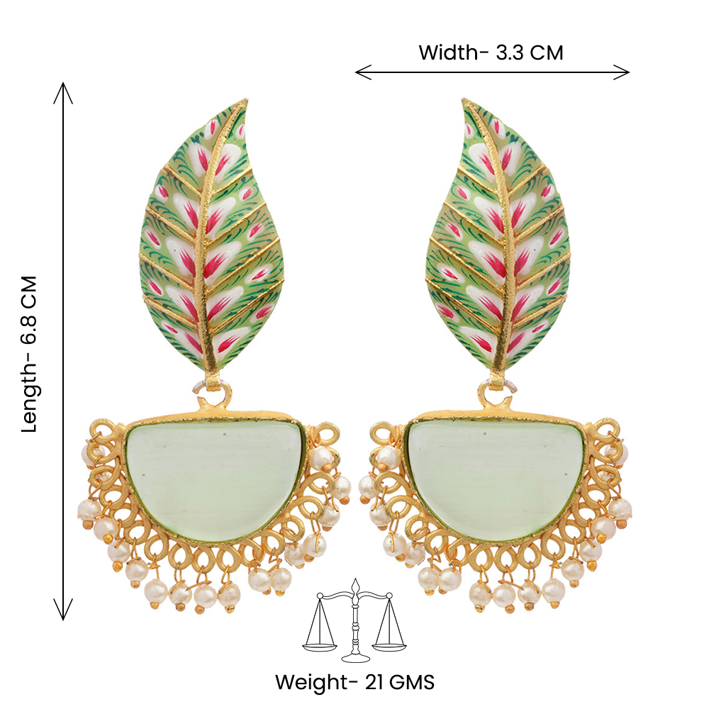 Aashi- Stone Studded Dangler Earrings(Pale Green)