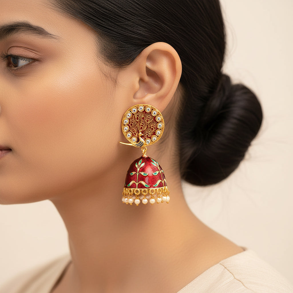 Aayra- Stone Studded Hanging Pearl Jhumka Earrings